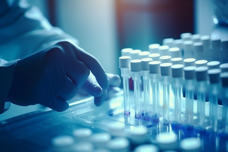 hand test research medicine tube biotechnology medical experiment science laboratory. Generative AI.