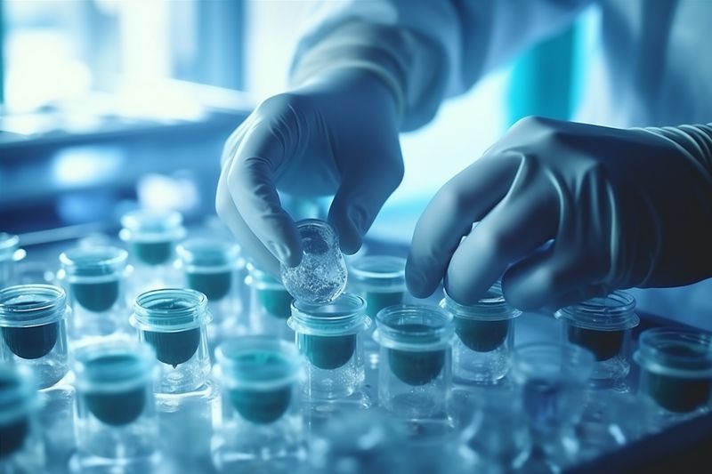 science biotechnology laboratory hand experiment research medical test medicine tube. Generative AI.