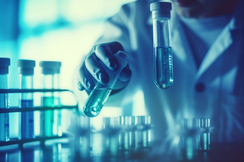 test medical research tube hand laboratory medicine science biotechnology experiment. Generative AI.