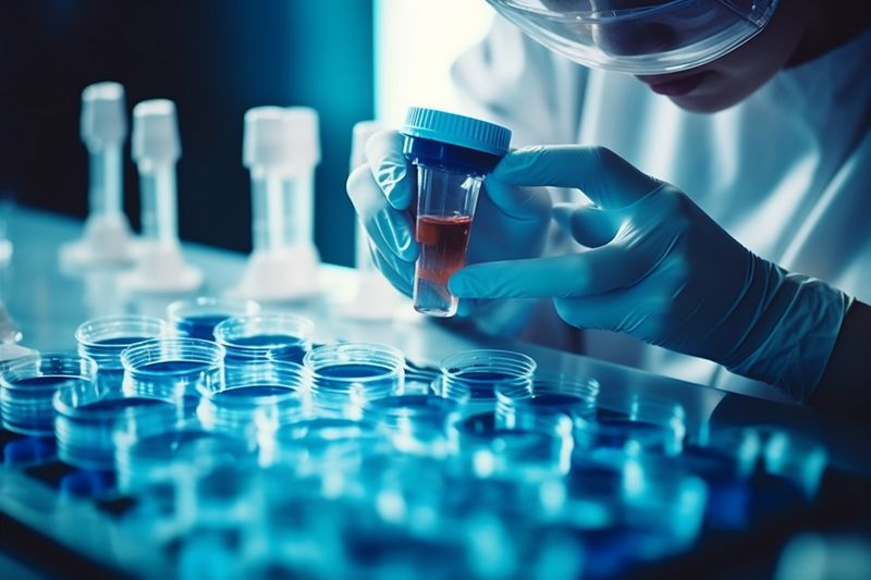 medicine test tube medical experiment laboratory biotechnology science research hand. Generative AI.