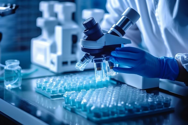 research test tube medicine hand laboratory experiment biotechnology science medical. Generative AI.