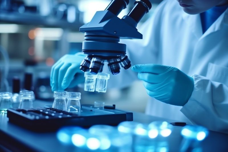 biotechnology test research laboratory hand medical medicine tube experiment science. Generative AI.