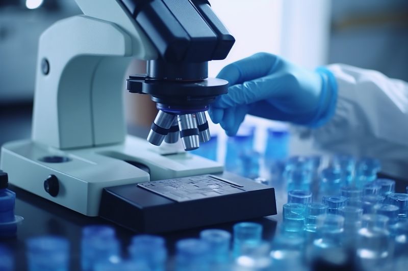 laboratory tube medicine test experiment hand medical biotechnology research science. Generative AI.