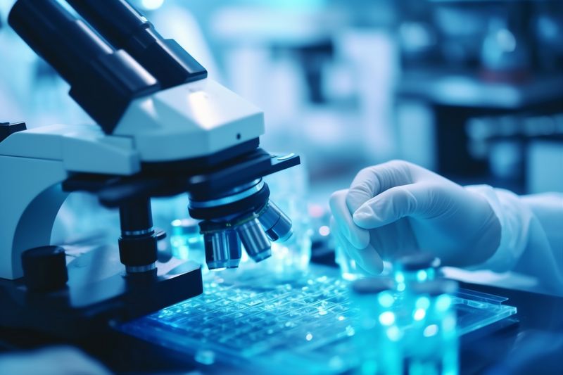 medical medicine hand test research experiment science laboratory biotechnology tube. Generative AI.