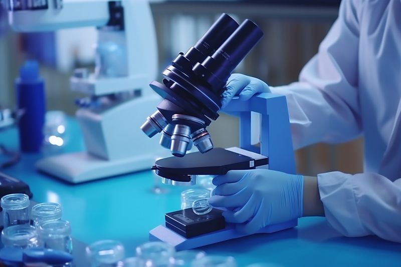 laboratory tube research experiment medical test science hand biotechnology medicine. Generative AI.