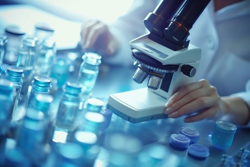 laboratory science test tube hand experiment medical research biotechnology medicine. Generative AI.