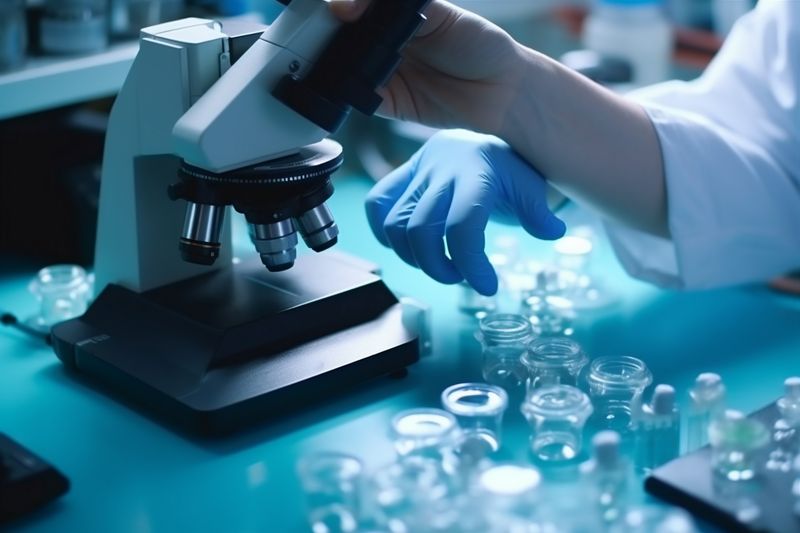 experiment tube test laboratory hand medical research medicine science biotechnology. Generative AI.