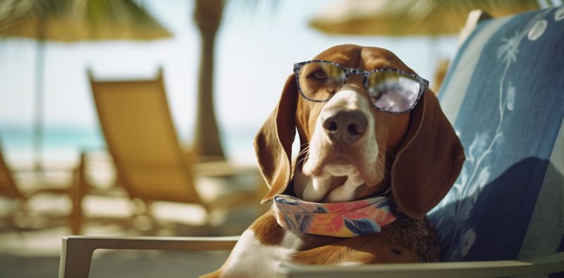 dog relax vacation summer chair funny sunglasses pet beach lazy. Generative AI.