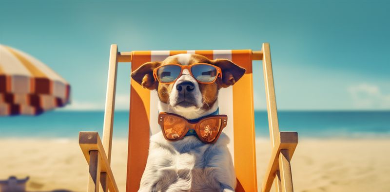 vacation dog sunglasses relax summer pet chair funny beach lazy. Generative AI.