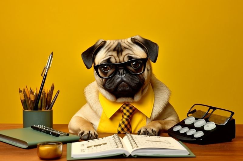financial dog humor animal background business finance funny pet yellow mathematic. Generative AI.