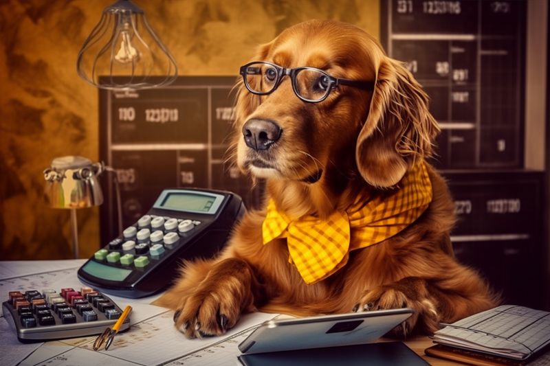 background dog business funny finance pet financial animal yellow humor education. Generative AI.