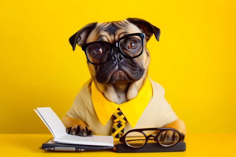 technology dog humor business background funny animal pet financial yellow finance. Generative AI.