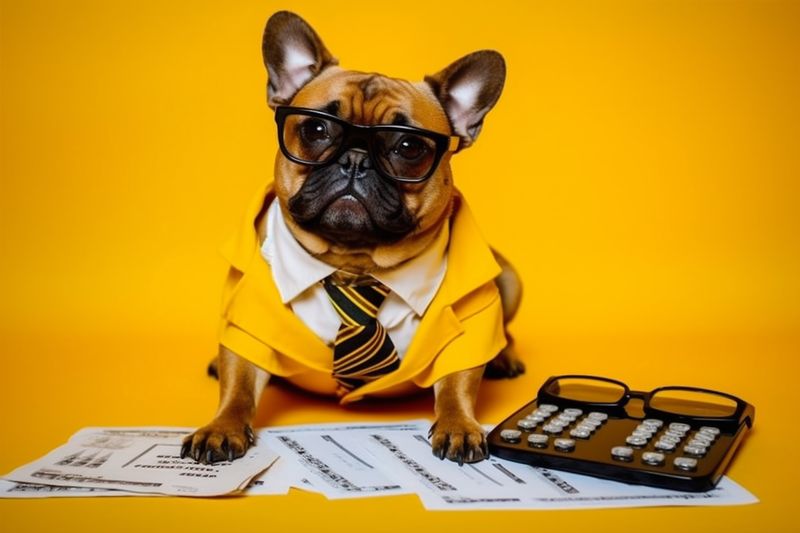 dog yellow financial funny pet background mathematic finance animal business humor. Generative AI.