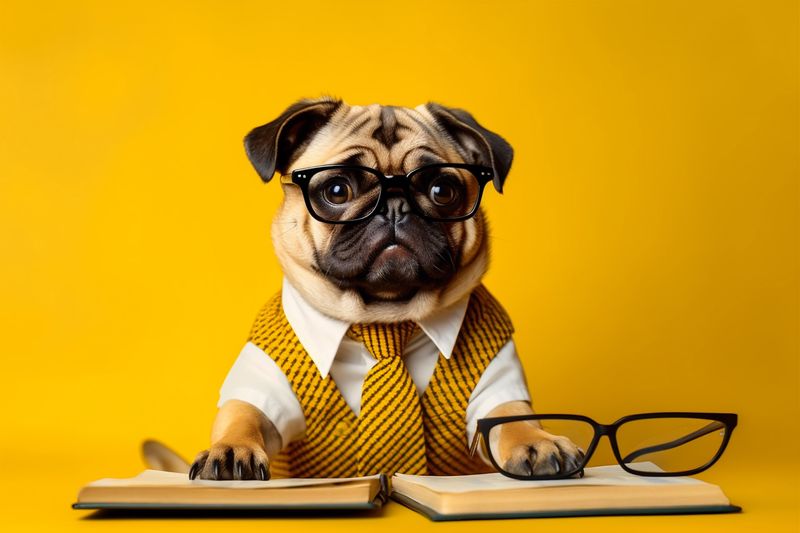 dog business technology funny finance pet humor yellow financial background animal. Generative AI.