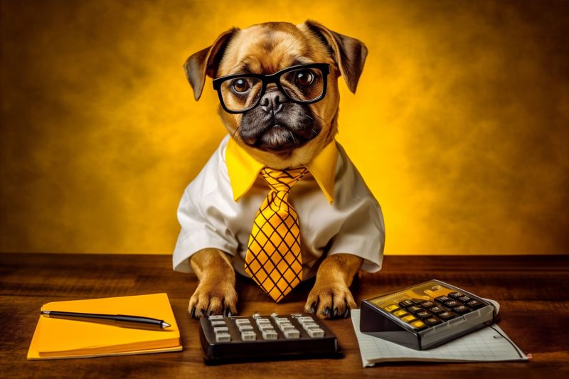 financial dog business funny yellow finance pet success animal background humor. Generative AI.