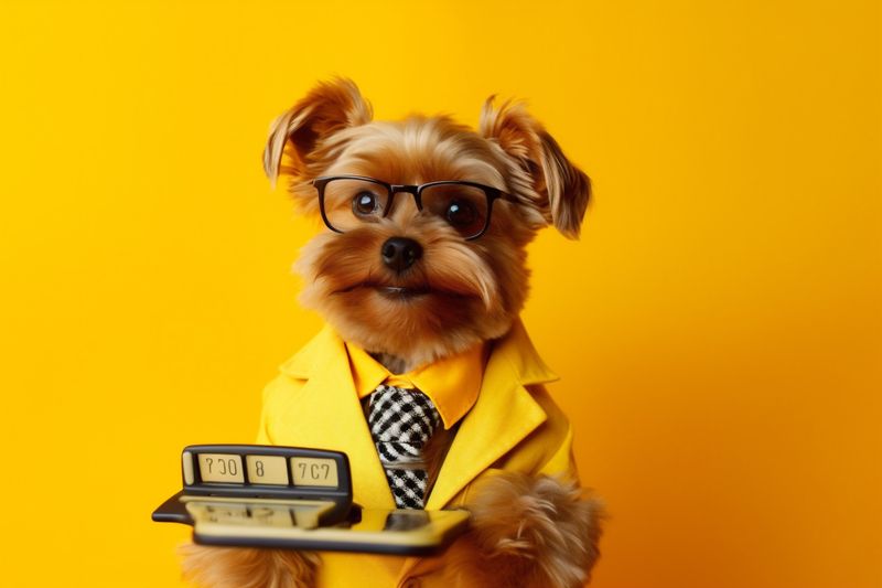 finance dog work funny humor yellow financial animal background business pet. Generative AI.
