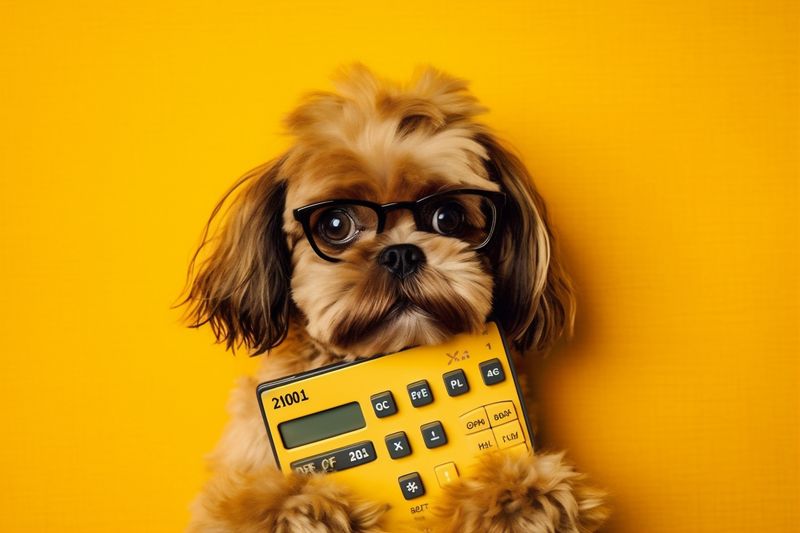 animal dog financial funny humor business pet tie background yellow finance. Generative AI.