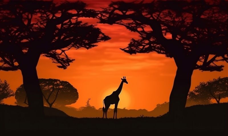 nature silhouette sunset wildlife safari giraffe wild africa animal elephant. Generative AI.