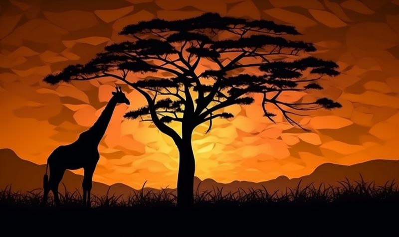 wild sunset giraffe africa silhouette nature wildlife elephant safari animal. Generative AI.