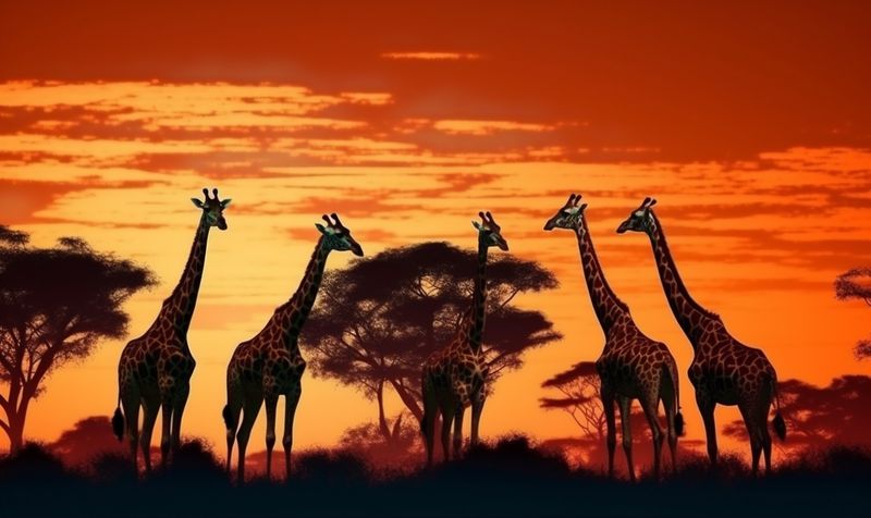 animal silhouette nature elephant wildlife sunset giraffe wild safari africa. Generative AI.