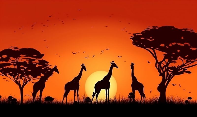 elephant silhouette wildlife safari nature sunset africa wild animal giraffe. Generative AI.