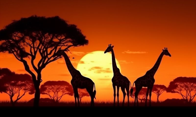 elephant safari sunset wild silhouette nature giraffe africa animal wildlife. Generative AI.