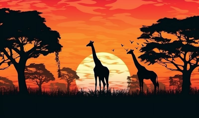 elephant wild nature silhouette wildlife africa sunset safari animal giraffe. Generative AI.