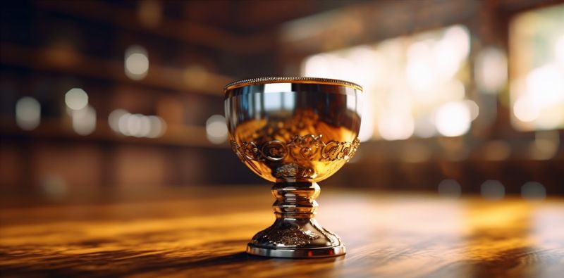 prize celebration champion trophy bokeh cup library gold competition award. Generative AI.