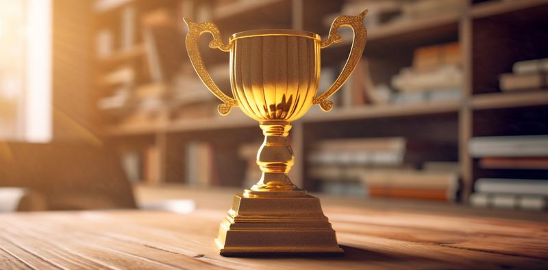 champion award trophy competition celebration gold bokeh cup prize library. Generative AI.