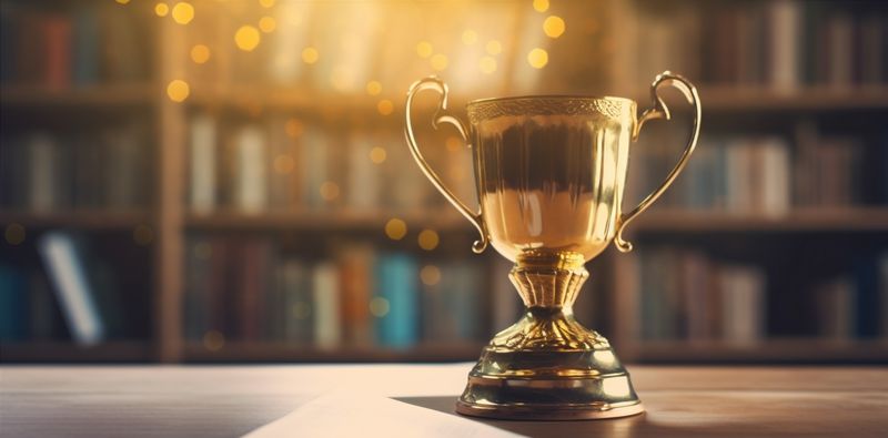 bokeh prize competition library champion trophy award gold cup celebration. Generative AI.