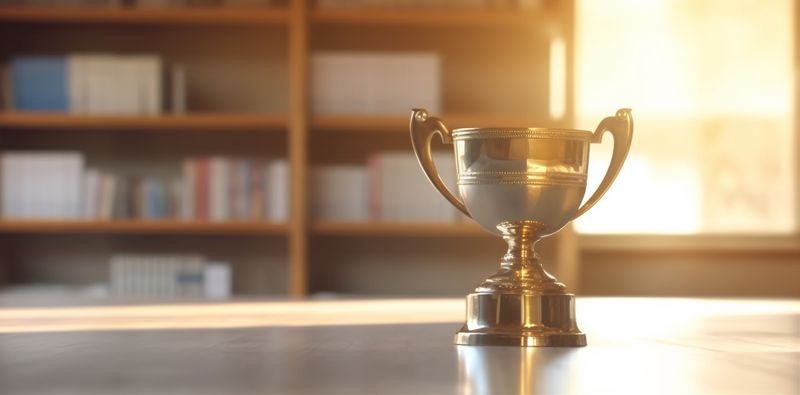 award prize bokeh champion celebration cup library trophy gold competition. Generative AI.