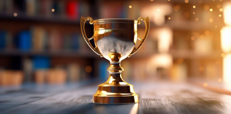 cup competition gold trophy prize bokeh champion celebration library award. Generative AI.