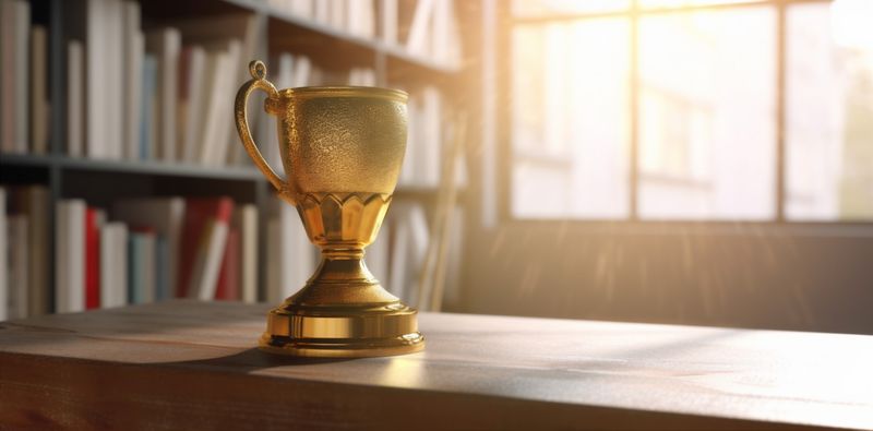 celebration champion gold cup trophy library award competition bokeh prize. Generative AI.