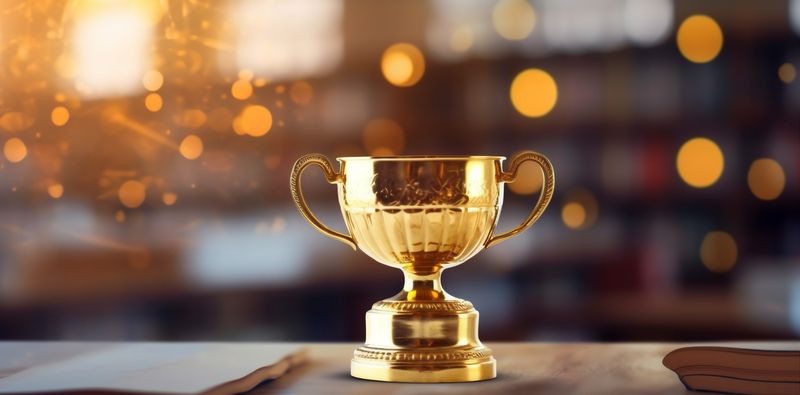 bokeh library celebration trophy gold prize champion cup award competition. Generative AI.