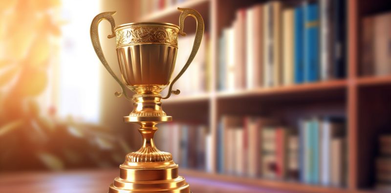 gold trophy award celebration competition cup library champion prize bokeh. Generative AI.