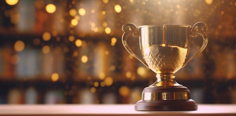 celebration gold prize award cup trophy champion competition bokeh library. Generative AI.