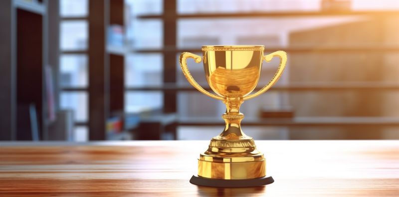 celebration bokeh prize competition library trophy cup award champion gold. Generative AI.