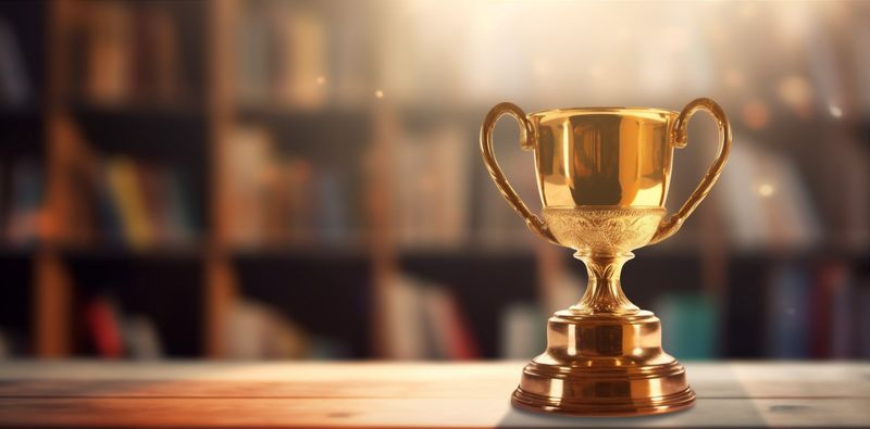 award prize bokeh trophy champion competition library gold cup celebration. Generative AI.