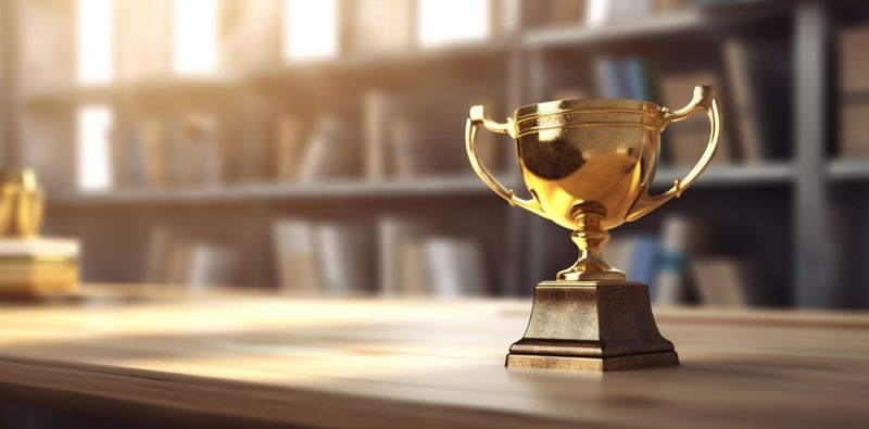 champion cup trophy competition award library prize celebration gold bokeh. Generative AI.