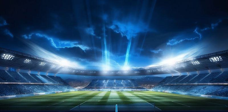 world soccer stadium football sport light goal arena game green. Generative AI.