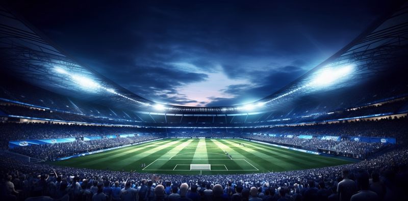 sport soccer arena world light football stadium game green goal. Generative AI.