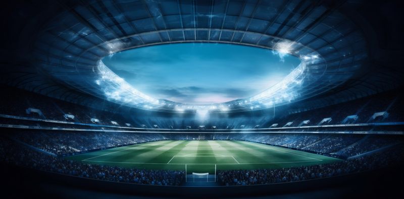 stadium soccer sport goal arena green light game world football. Generative AI.