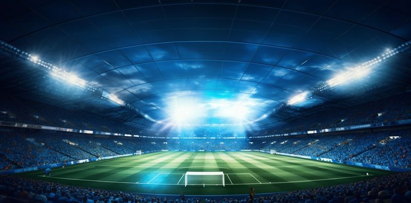 world football arena game green light stadium goal soccer sport. Generative AI.