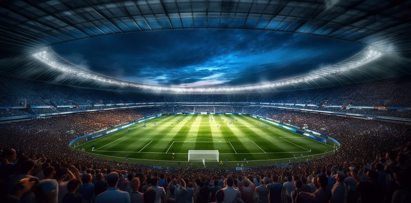 green football soccer stadium game world light arena goal sport. Generative AI.