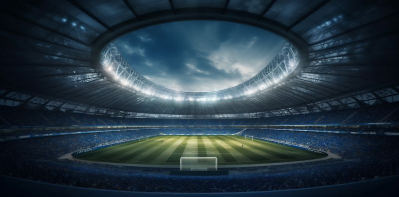 football arena soccer game goal green sport world light stadium. Generative AI.