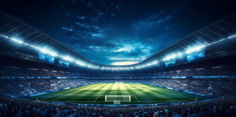 stadium football world soccer green arena light goal sport game. Generative AI.