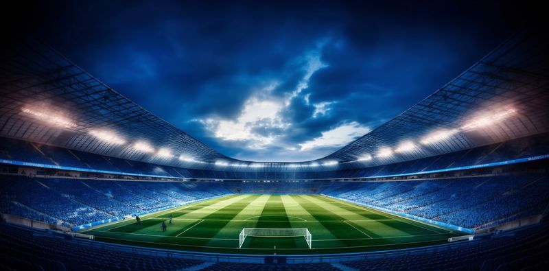 world light goal stadium game sport football arena green soccer. Generative AI.