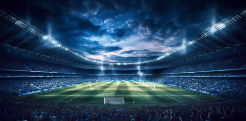 game green arena soccer goal football world sport light stadium. Generative AI.
