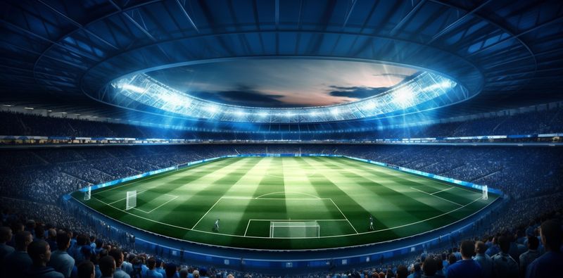 soccer game stadium arena football world green goal light sport. Generative AI.