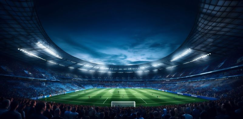 soccer sport world arena green game football goal stadium light. Generative AI.